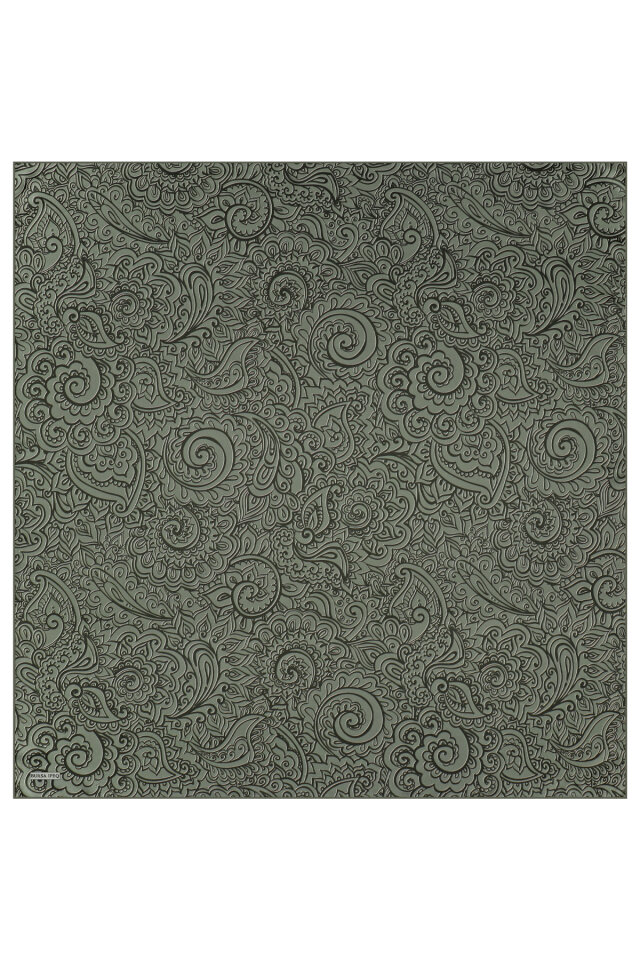 Khaki Art Pattern Twill Silk Scarf - 3