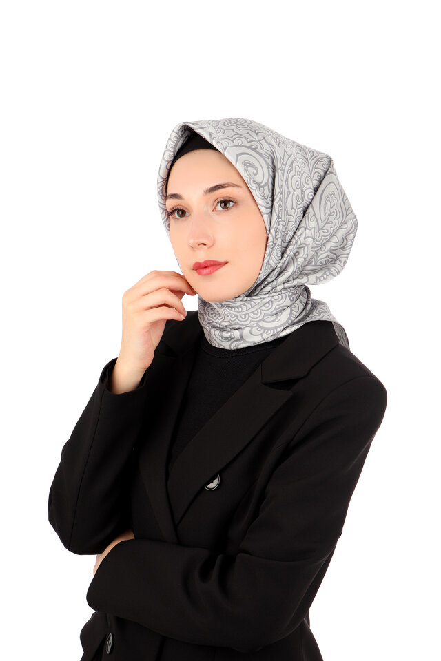 Silver Art Pattern Twill Silk Scarf 