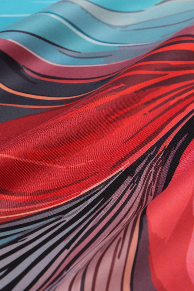 Petrol Mavi Arya Desen Twill İpek Eşarp - 3