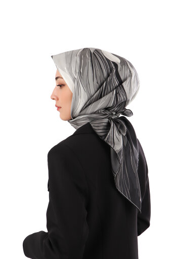 Black Arya Pattern Twill Silk Scarf 