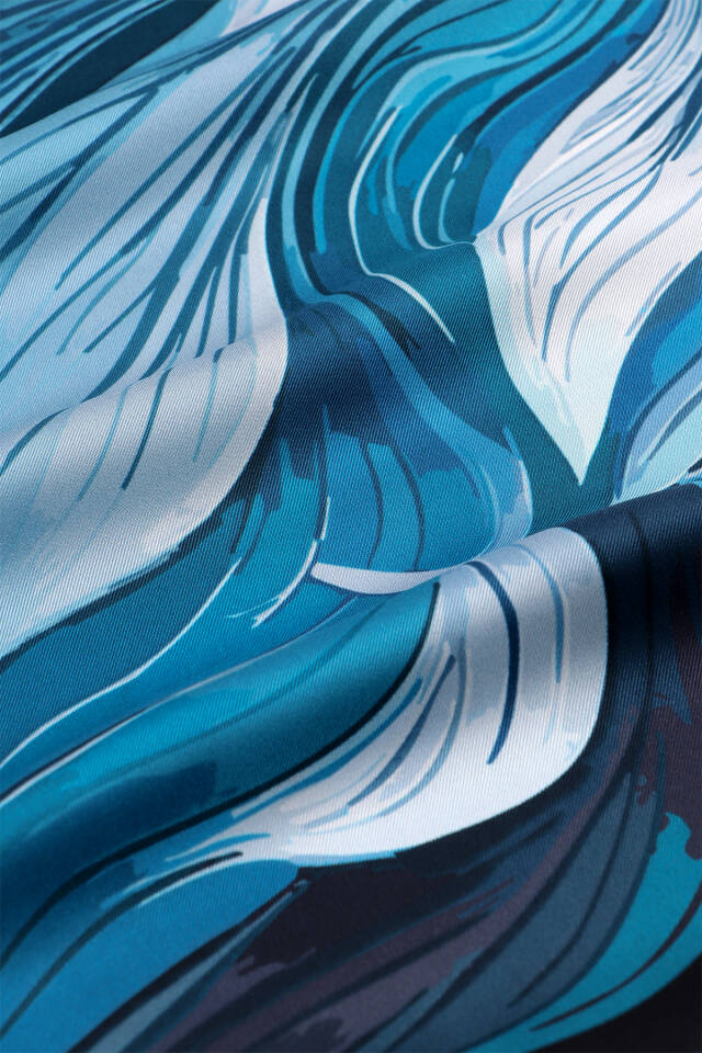 Blue Arya Pattern Twill Silk Scarf - 3