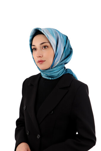 Blue Arya Pattern Twill Silk Scarf 