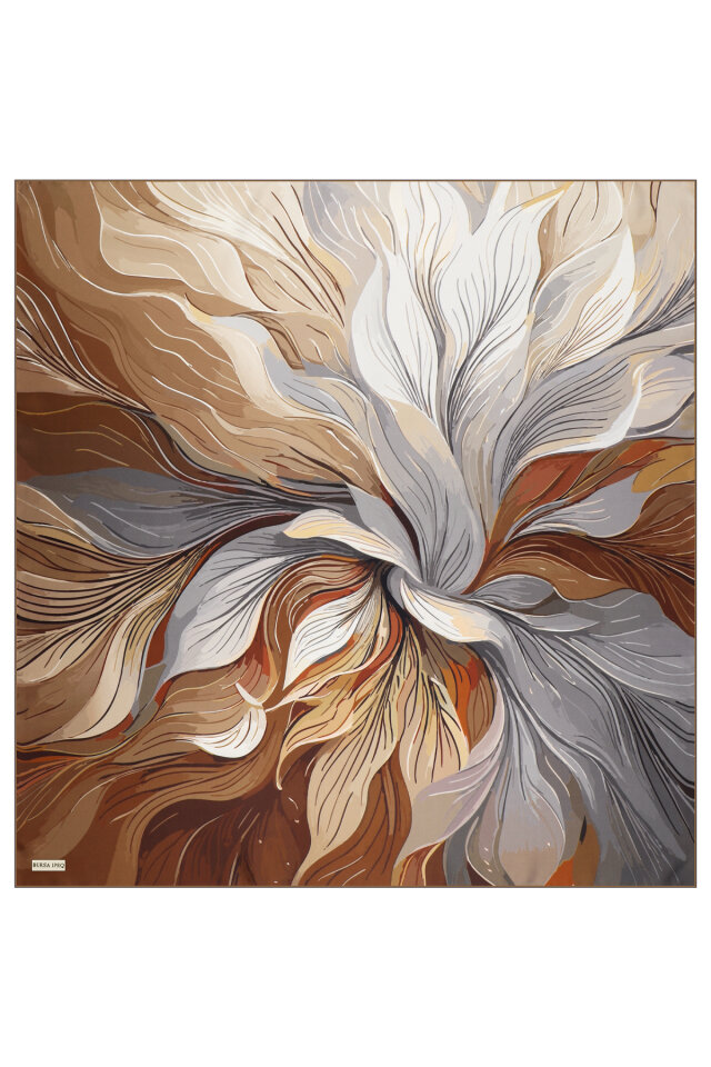 Brown Arya Pattern Twill Silk Scarf - 2