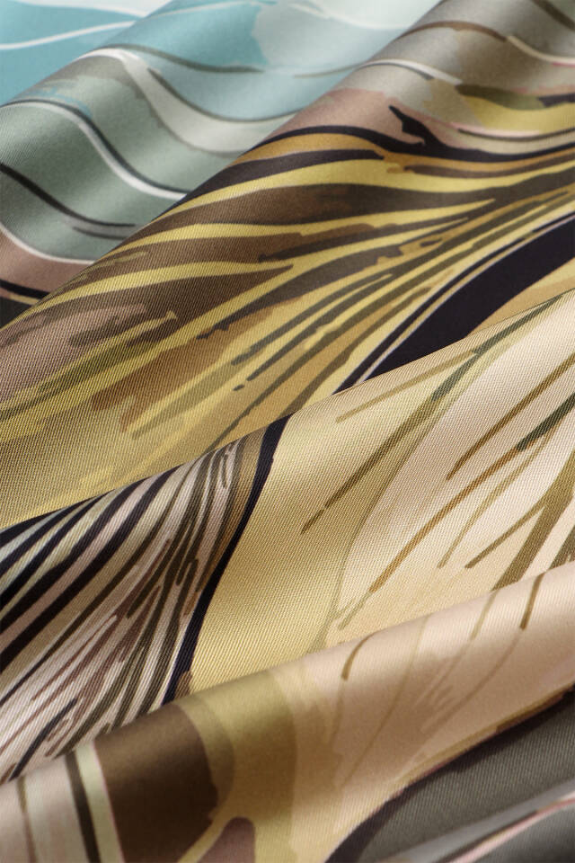 Khaki Arya Pattern Twill Silk Scarf - 3