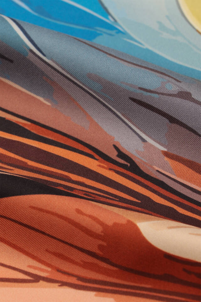 Navy Blue Arya Pattern Twill Silk Scarf - 3