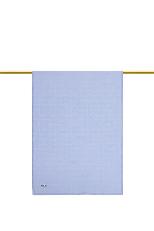 Baby Blue Monogram Pattern Silk Cotton Scarf - 3