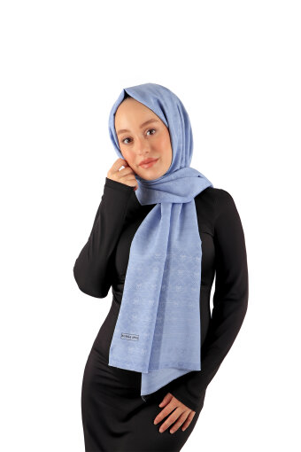 Baby Blue Monogram Pattern Silk Cotton Scarf 