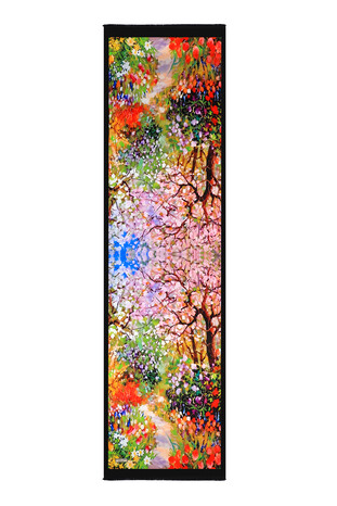 Pembe Bahar Çiçekleri Desen İpek Fular - Thumbnail