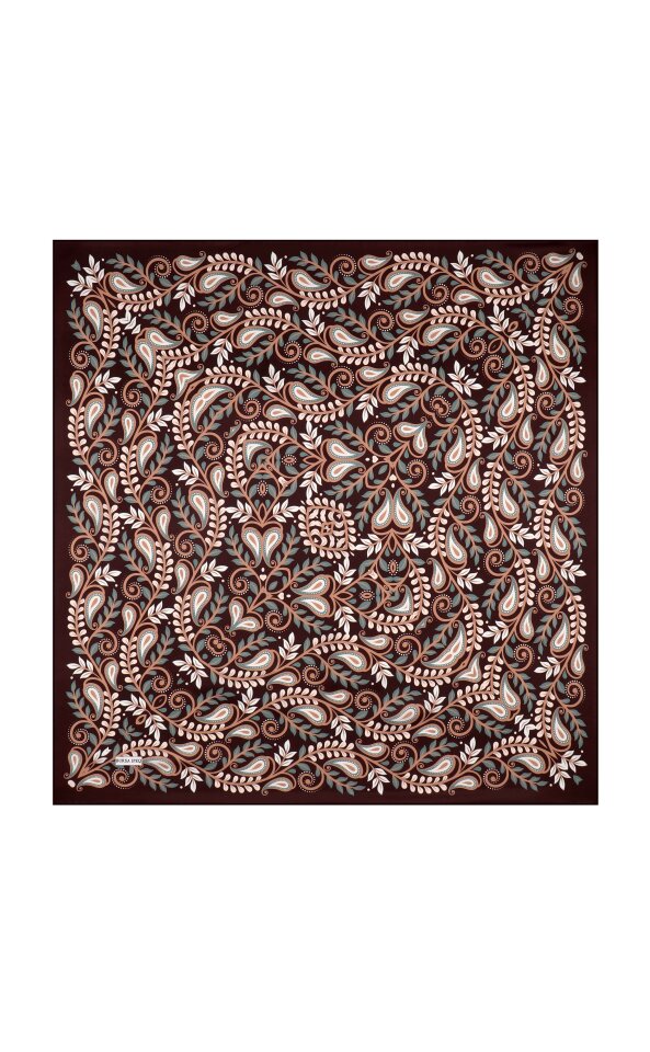 Brown Virgo Pattern Twill Silk Scarf 