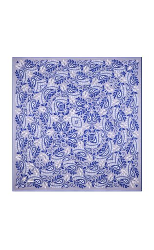 Ice Blue Virgo Pattern Twill Silk Scarf 