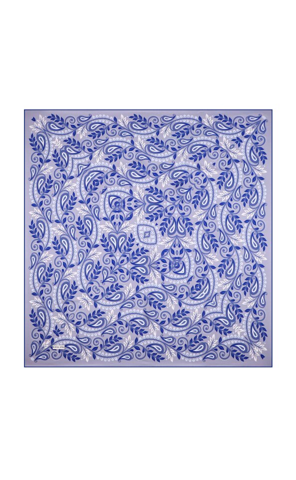 Ice Blue Virgo Pattern Twill Silk Scarf - Bursa İpek