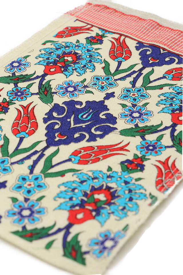 Turkuaz Kırmızı Baskılı Karanfil Desen Kese - 3