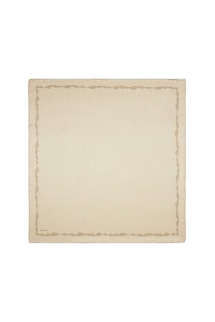 Beige Border Water Wave Silk Square Scarf - Thumbnail