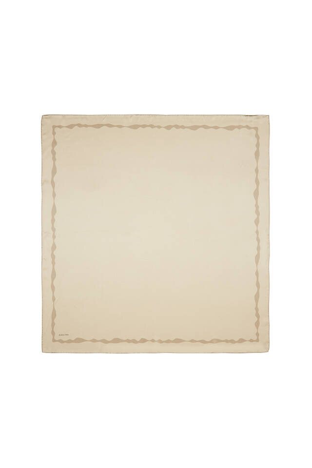 Beige Border Water Wave Silk Square Scarf 