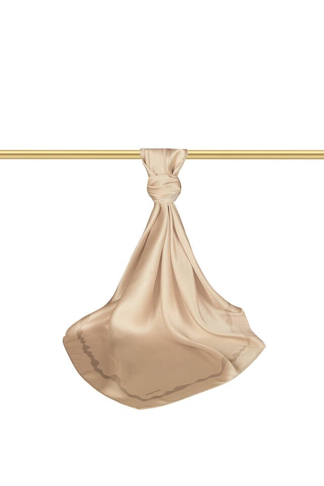 Beige Border Water Wave Silk Square Scarf - 2