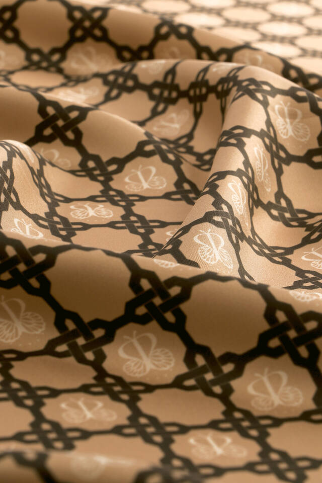 Beige Chain Monogram Twill Silk Square Scarf - 3