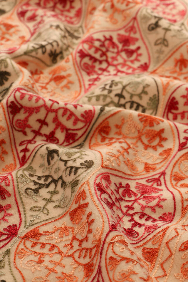 Beige Embroidered Winter Shawl - 4