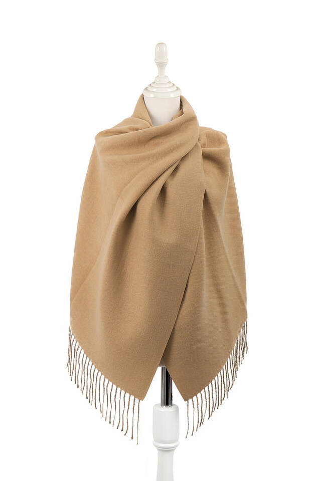 Beige Gray Double Sided Winter Shawl - Bursa İpek