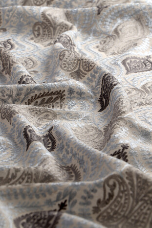 Beige Gray Suzani Embroidered Wool Silk Shawl - Thumbnail