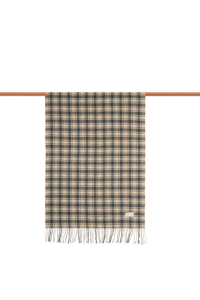 Beige Green Plaid Pattern Winter Shawl - 3