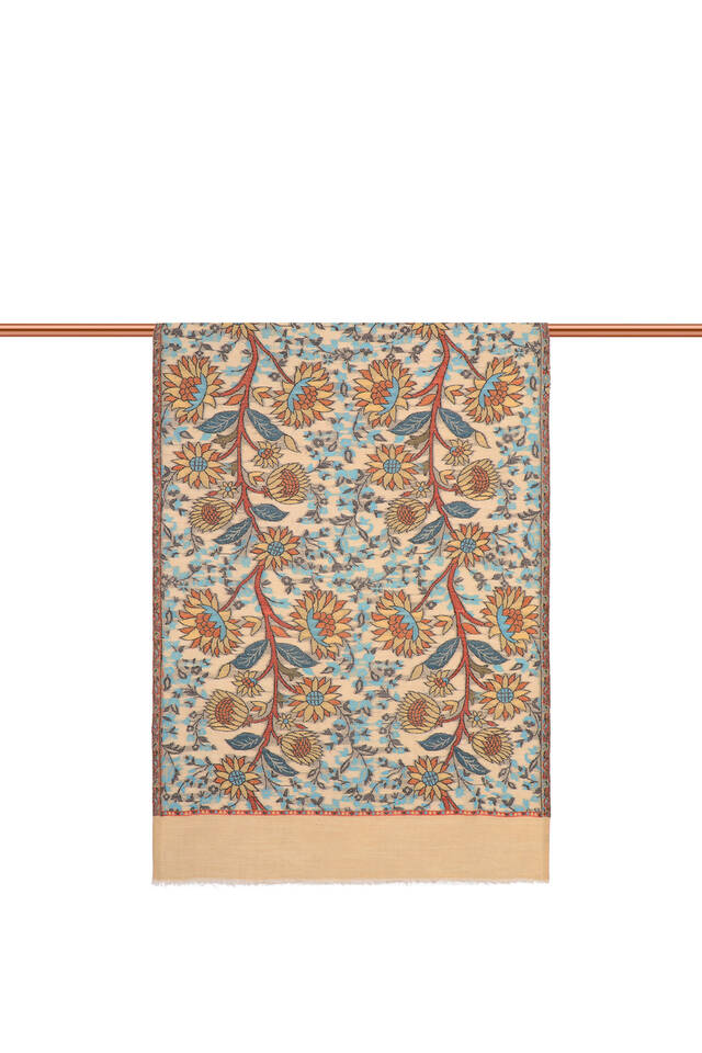 Beige Jacquard Patterned Wool Shawl - 3