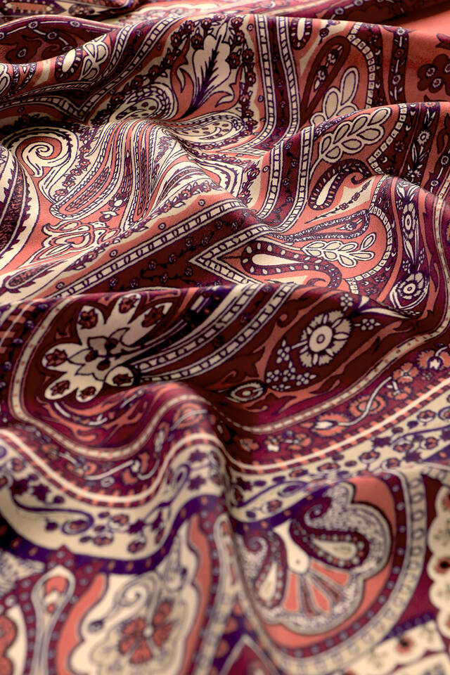 Beige Nile Pattern Sura Silk Scarf - 4