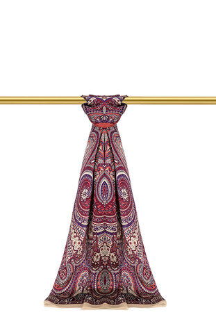 Beige Nile Pattern Sura Silk Scarf 