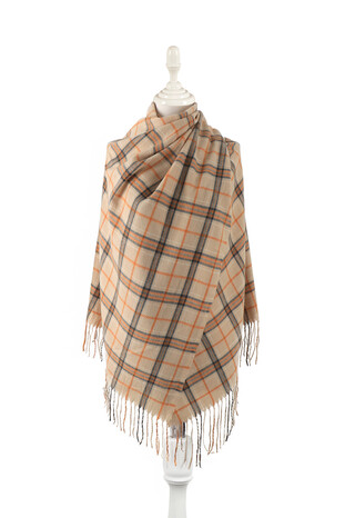 Beige Orange Patterned Winter Shawl 