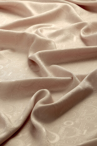 Beige Patterned Silky Scarf - Thumbnail