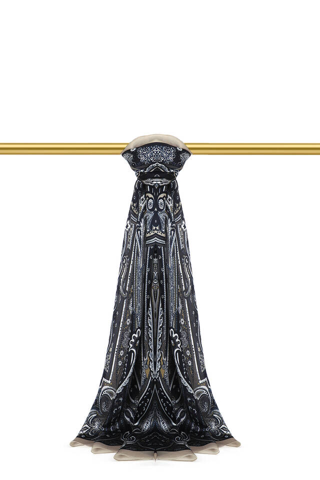 Beige Sahara Pattern Sura Silk Scarf 