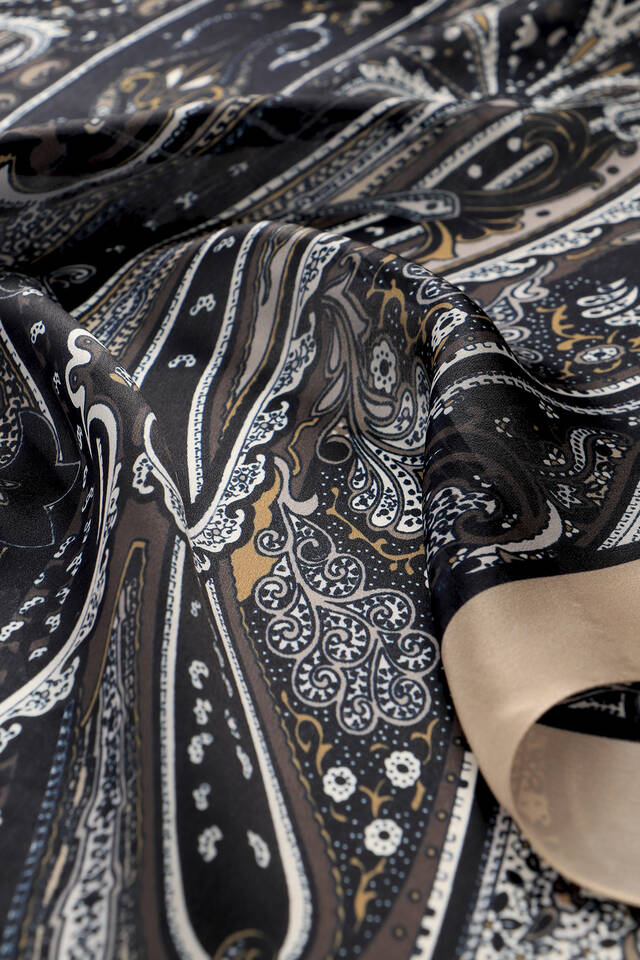 Beige Sahara Pattern Sura Silk Scarf - 4