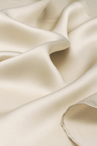 Beige Solid Color Sura Silk Square Scarf - Thumbnail