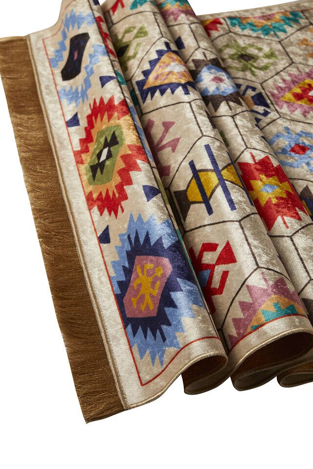 Beige Velvet Carpet Prayer Rug - 3