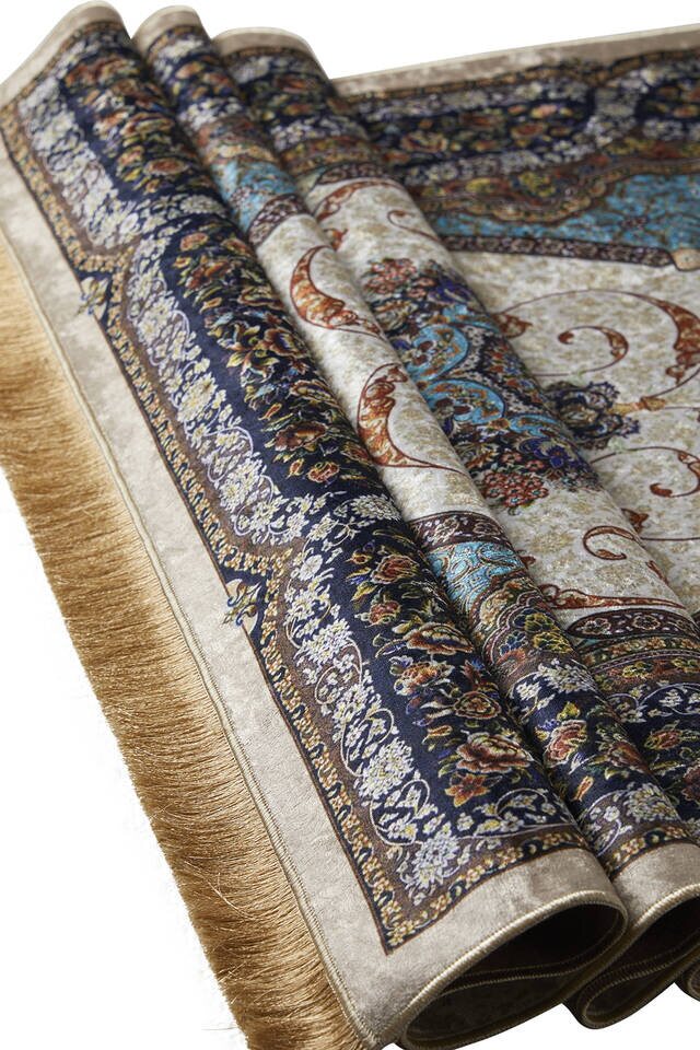 Beige Velvet Carpet Prayer Rug - 3