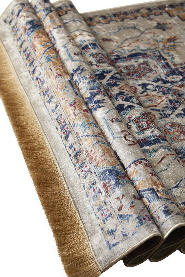 Beige Velvet Carpet Prayer Rug - 3