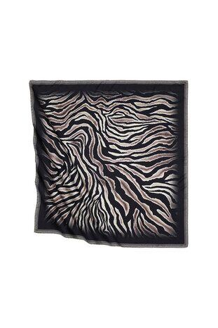 Beige Zebra Pattern Silky Square Scarf - Thumbnail