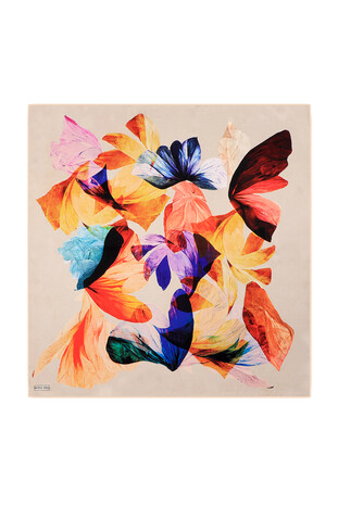 Bej Armoni Desen Sura İpek Eşarp 