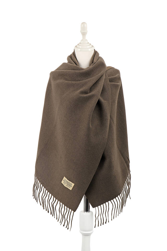Bitter Brown Double Sided Winter Shawl - Bursa İpek