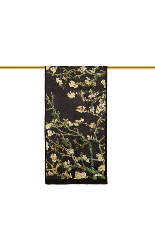 Black Almond Blossom Silk Foulard - Thumbnail