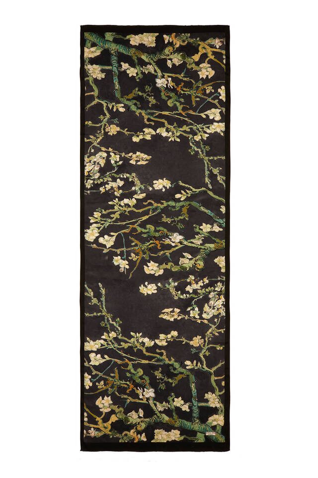 Black Almond Blossom Silk Scarf - 4