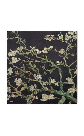Black Almond Blossom Sura Silk Square Scarf - Thumbnail