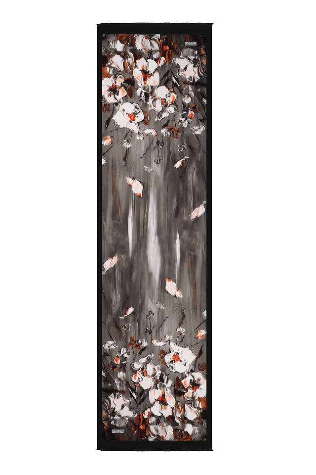 Black Anemone Pattern Silk Foulard - 4