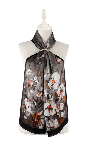 Black Anemone Pattern Silk Foulard 