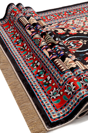 Black Bamboo Carpet Prayer Rug - Thumbnail