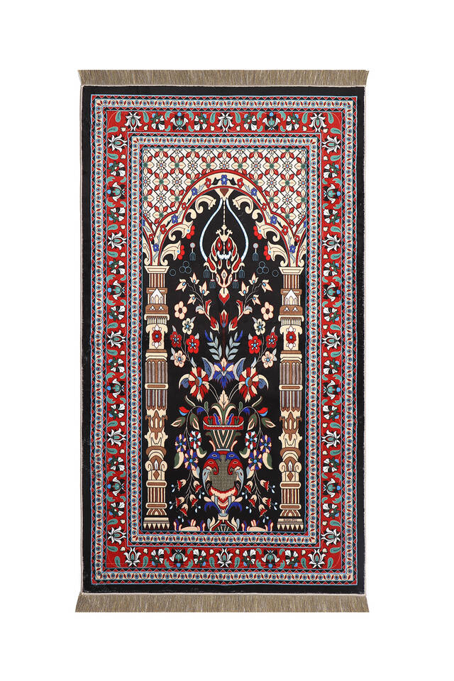 Black Bamboo Carpet Prayer Rug - Bursa İpek