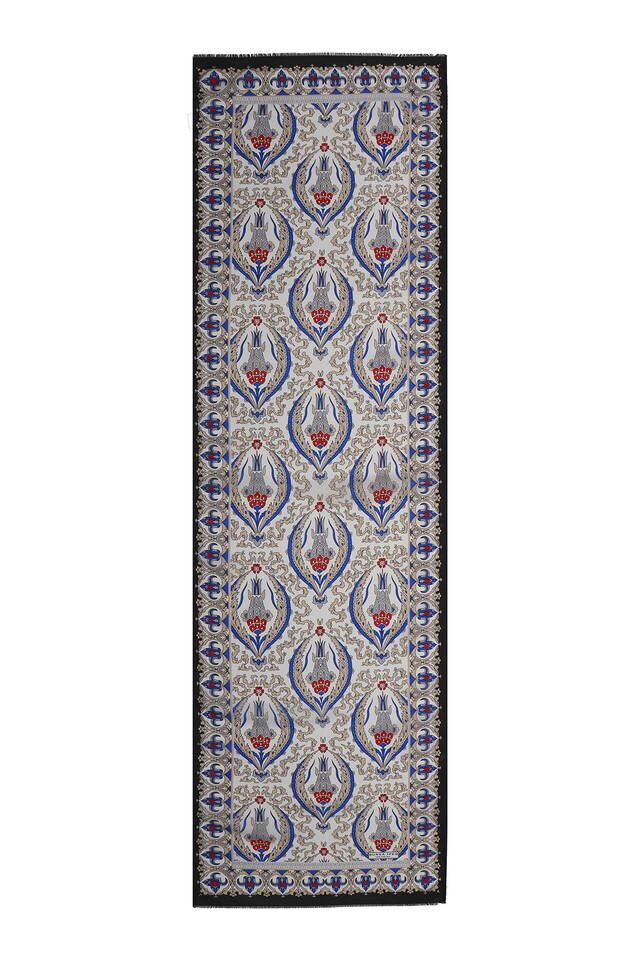 Black Beige Big Tulip Voile Silk Foulard - 4