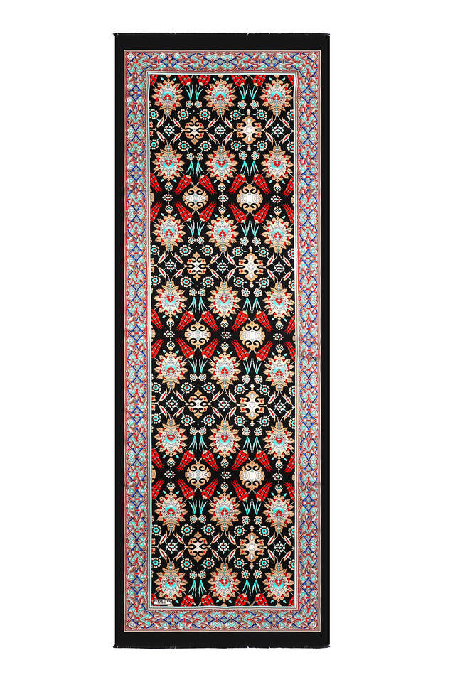 Black Beige Tile Tulip Silk Foulard - 4