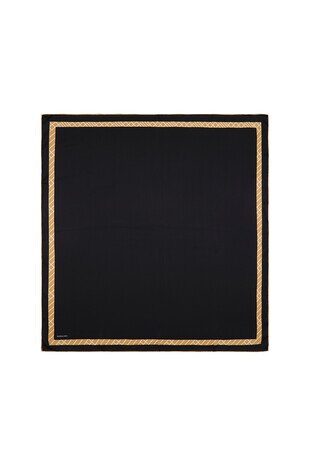 Black Bordered Water Line Silk Square Scarf - Thumbnail