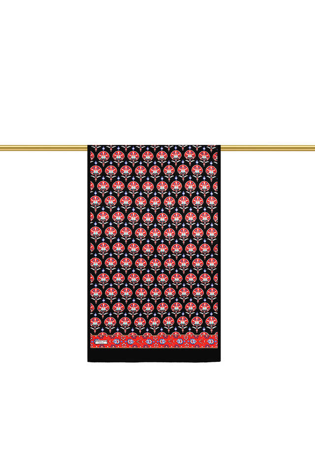 Black Carnation Pattern Silk Foulard - 2