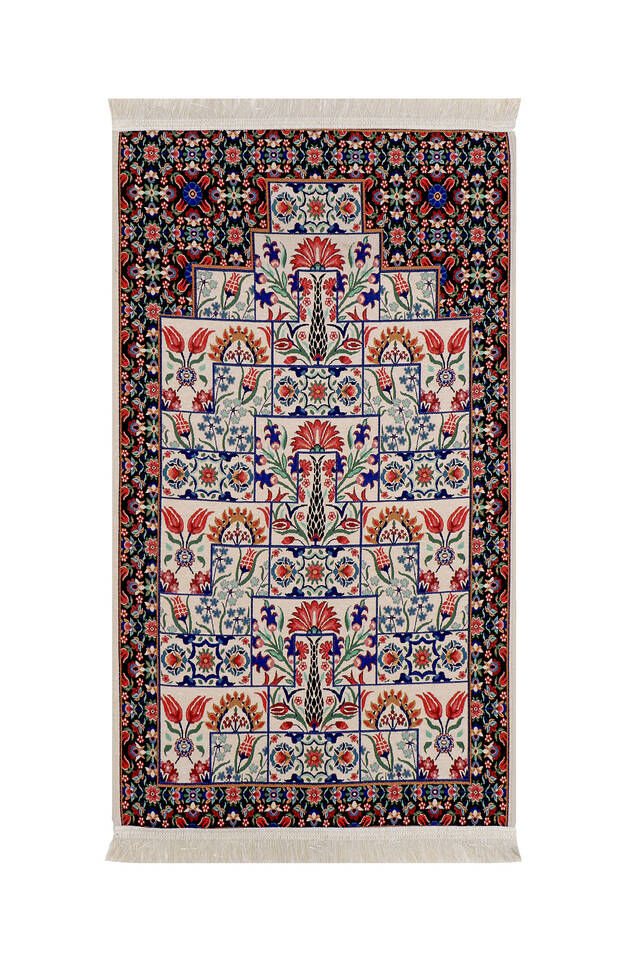 Black Carnation Pattern Tapestry Prayer Rug - Bursa İpek